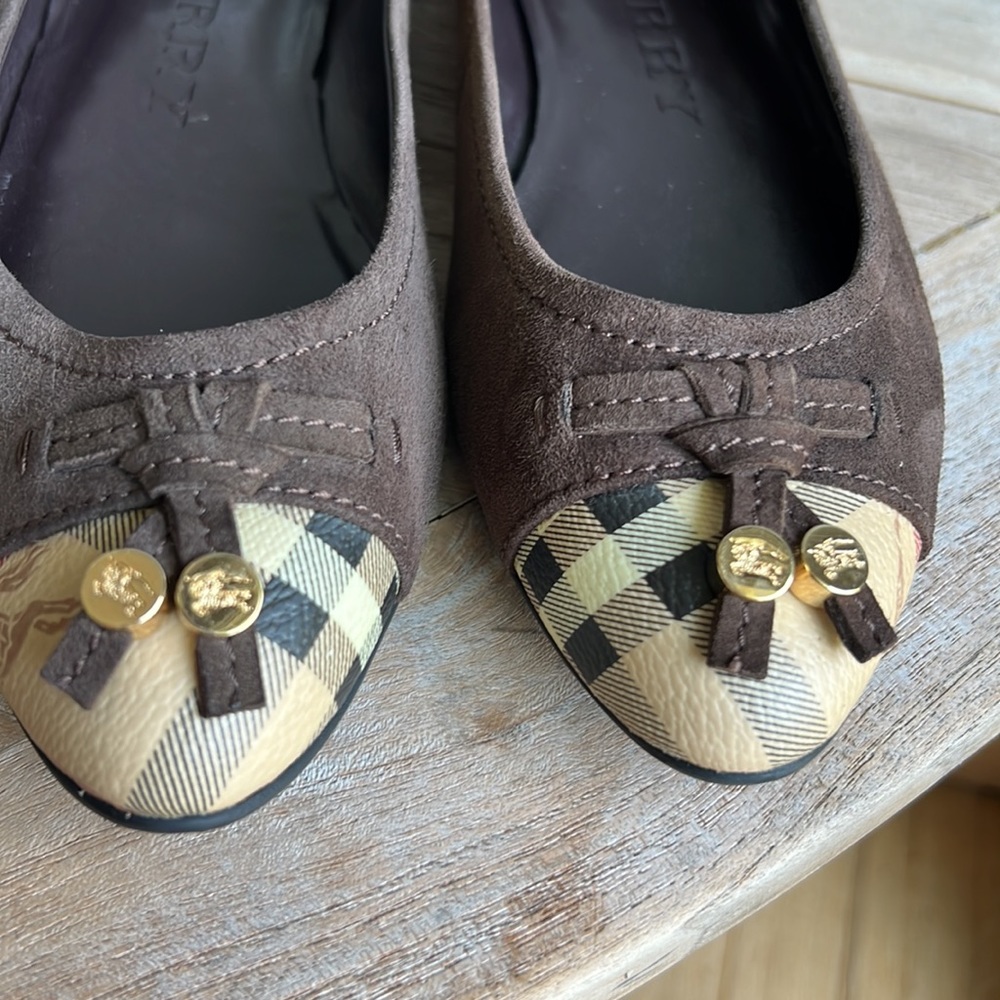 Burberry haymarket check cap toe Yates brown suede ballerina flats size 38.5 - Picture 6 of 11